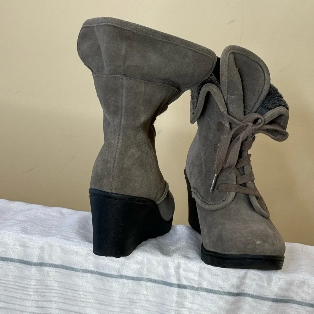 White Mountain Gray Wedge Ankle Boots with Suede Finish